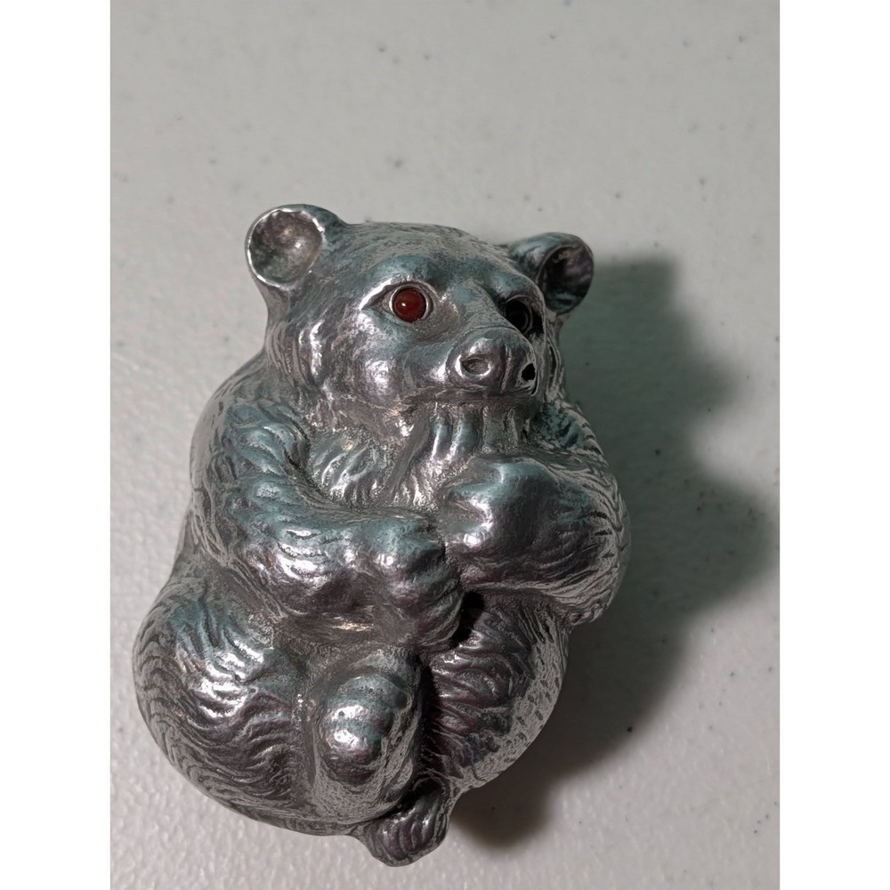 Arthur Court Aluminum Bear Cub Paperweight With Red Carnelian Stone Eyes Vintage